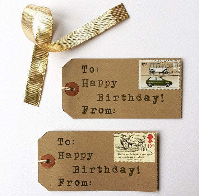 Happy Birthday Postage Stamp Gift Tags (Set of 10)