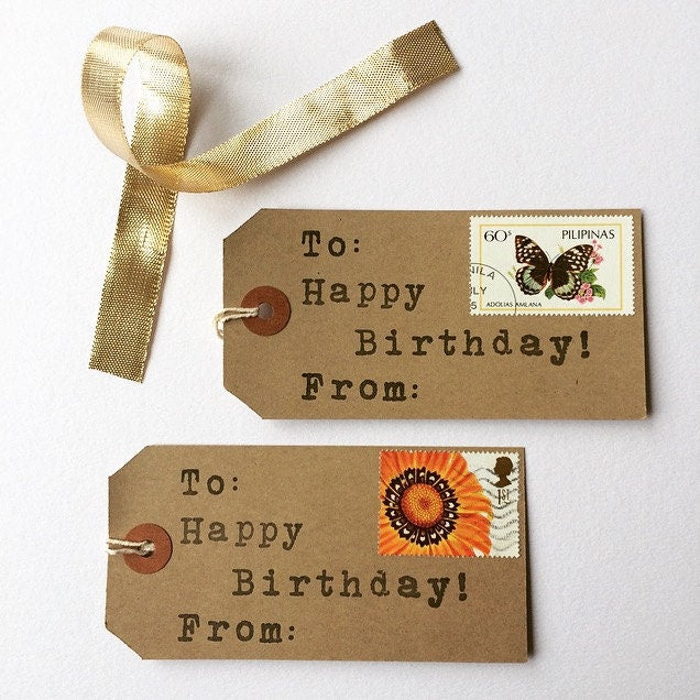 Happy Birthday Postage Stamp Gift Tags (Set of 10)