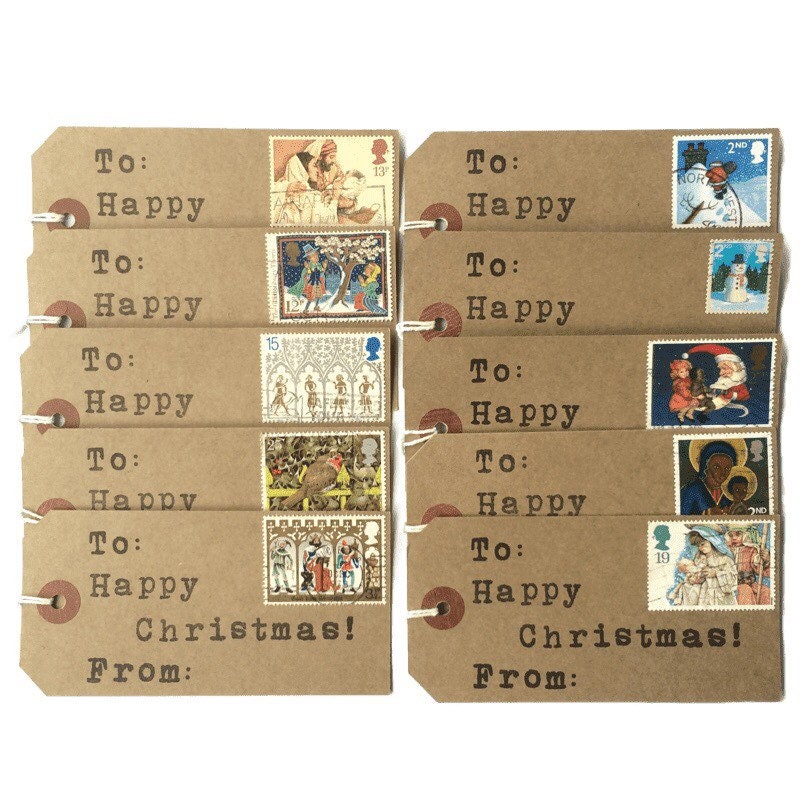 Christmas Postage Stamp Gift Tags (Set of 10)