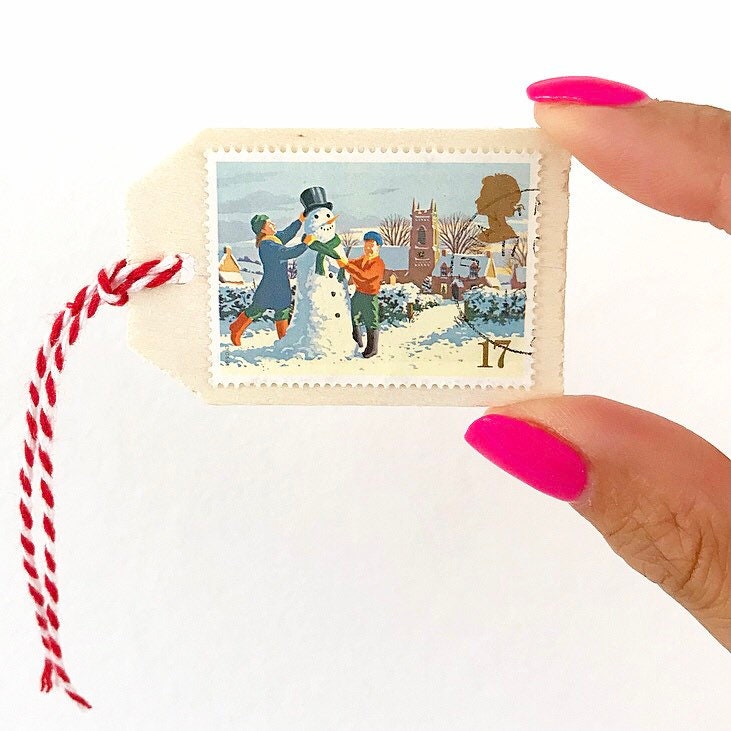 Wooden Christmas Postage Stamp Gift Tags (Set of 10)